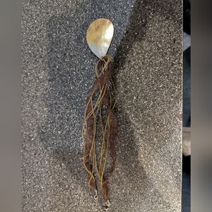 Brown and Tan Twisted Necklace with Shell Pendant w brown rope and Brown Ribbon